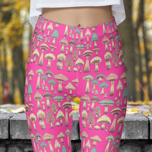 Funky Strawberry Pink Wild Sh rooms Pattern Leggings