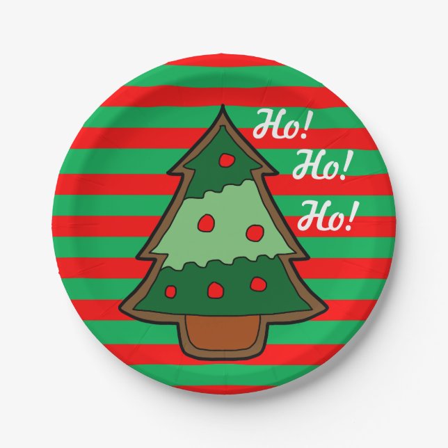 Funky Stripes and Christmas Tree Paper Plate (Front)