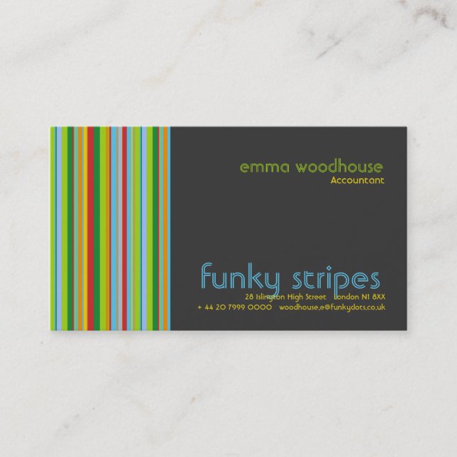 Funky Stripes Dark Grey Business Card (Front)