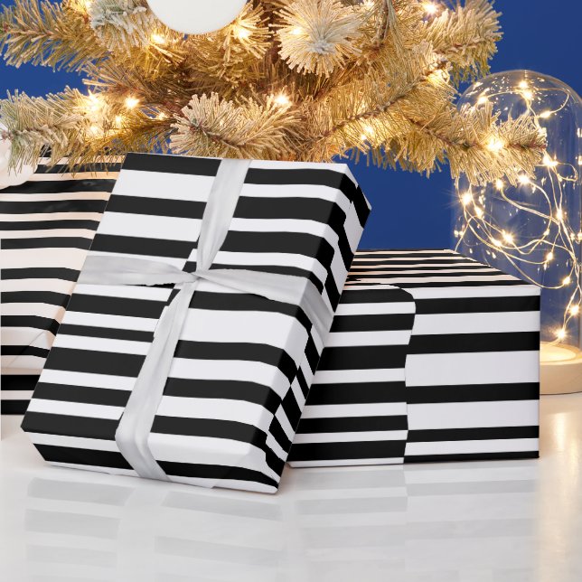 Funky Stripes in Black and White Wrapping Paper (Holidays)