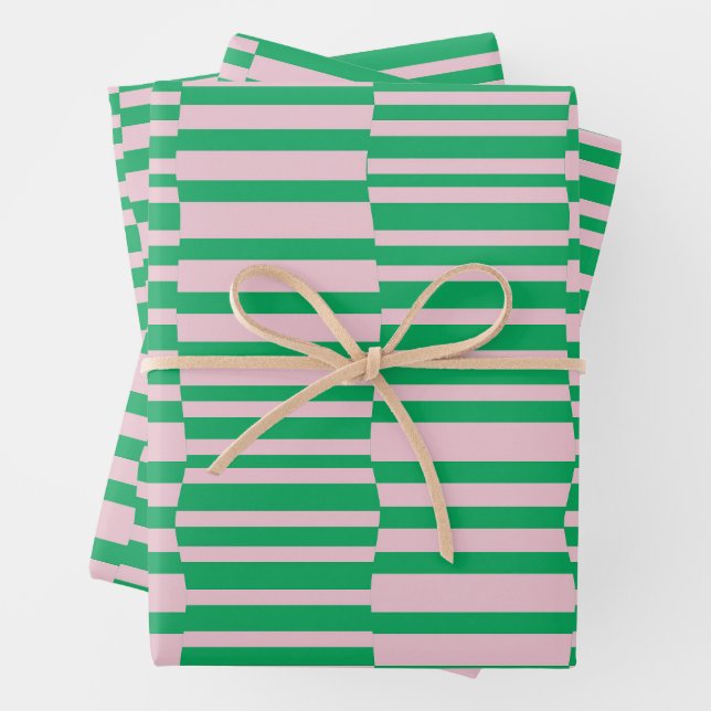 Funky Stripes in Pink and Green Wrapping Paper Sheet (In situ)