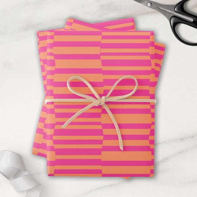 Funky Stripes Pink and Orange Wrapping Paper Sheet (Creator Uploaded)