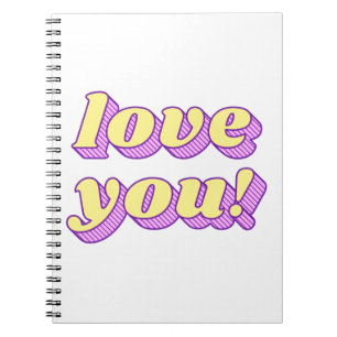 Funky style 3D love you! font typography Notebook