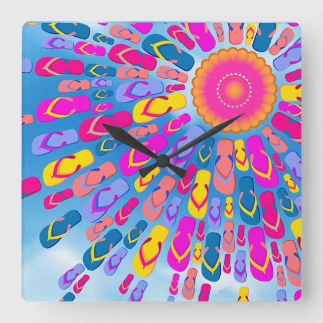 Funky Summer Sun Flip-Flops Rays Wall Clock (Front)