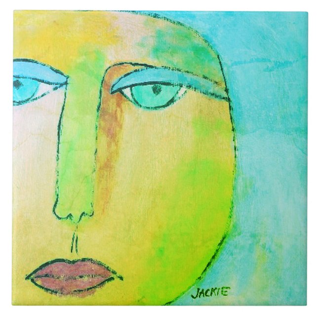 Funky Sun Face Abstract Painting Ceramic Tile (Front)