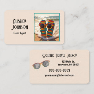 Funky Sunglasses On Flip-flops In Ocean Surf Business Card