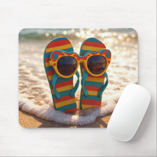 Funky Sunglasses On Flip-flops In Ocean Surf Mouse Pad