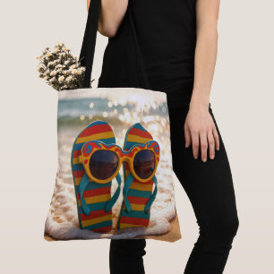 Funky Sunglasses On Flip-flops In Ocean Surf  Tote Bag