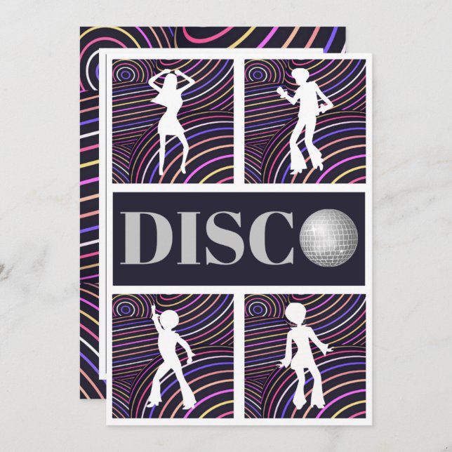 Funky Swirls Disco Theme 70's Party Invitation (Front/Back)