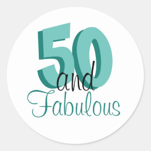 Funky Teal 50 and Fabulous Birthday Classic Round Sticker