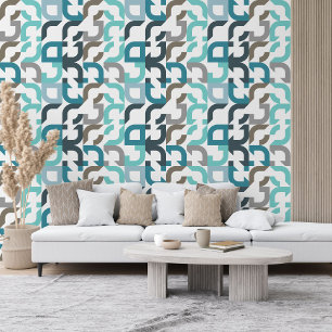 Funky Teal Blue Brown Grey Retro Art Pattern Wallpaper