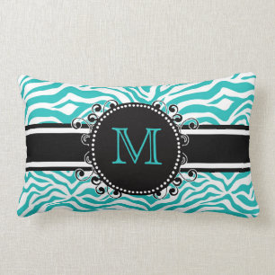Funky Teen or Tween BLUE Zebra Print with Monogram Lumbar Cushion