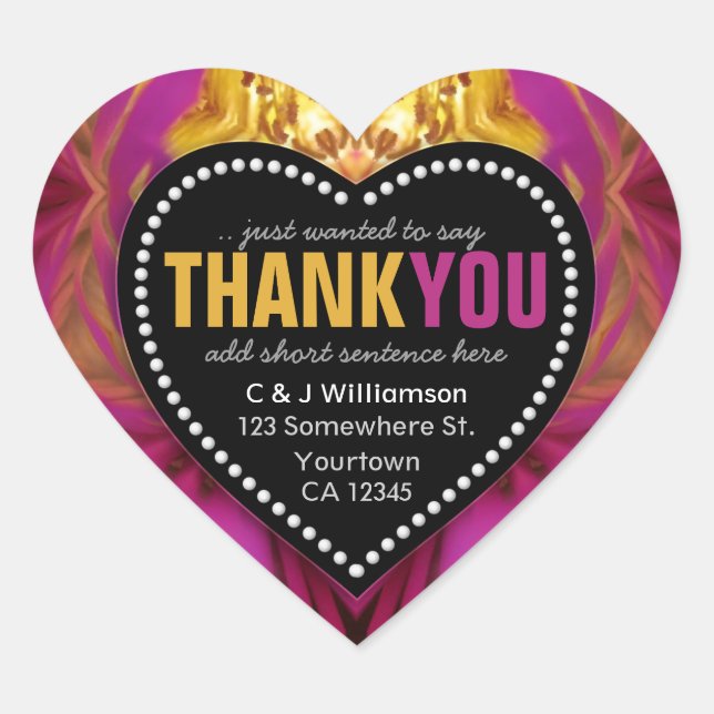 Funky Thank You Abstract Black+White Heart Sticker (Front)