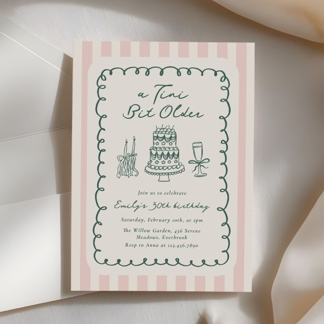 Funky Tini Bit Older Hand Drawn 30th Birthday Invitation (Creator Uploaded)