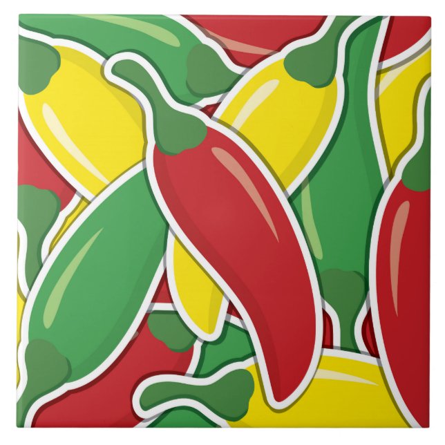 Funky traffic light chilli peppers tile (Front)