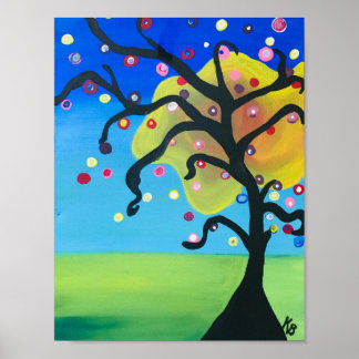 Funky Tree Of Life Acrylic Painting Poster