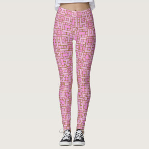 Funky Trendy Cute Geometric Pink Blocks Squares Leggings