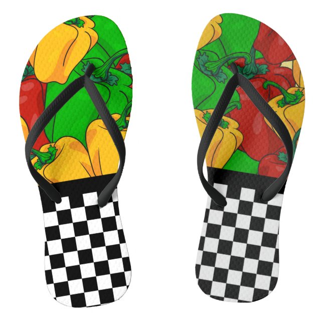 Funky Tri Coloured Peppers and Chequerboard   Thongs (Footbed)