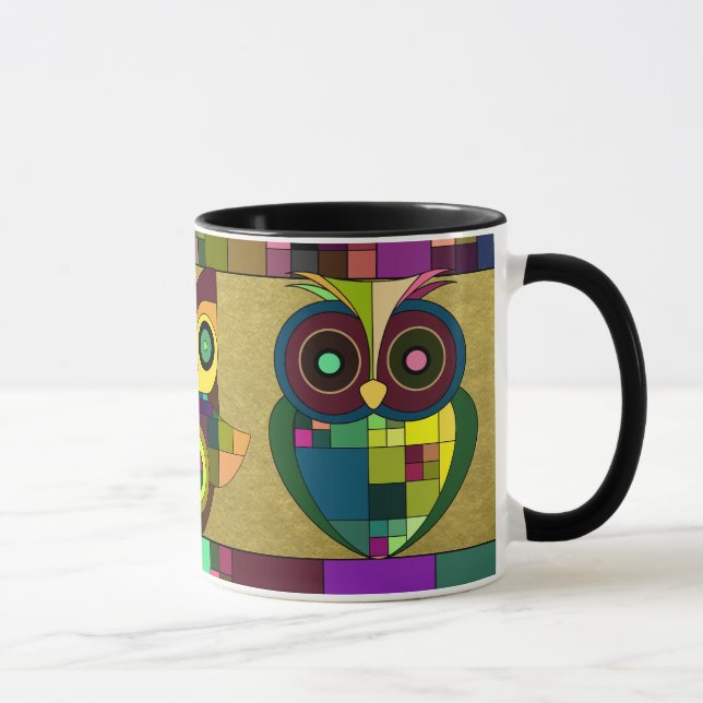 Funky Tribal Aztec Owls on Faux Gold Foil Mug (Right)