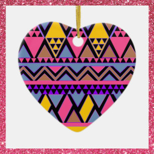 Funky Tribal Colourful Geometric Pattern Ceramic Ornament