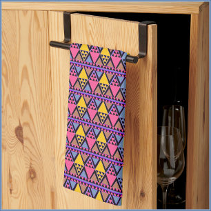 Funky Tribal Colourful Pink and Yellow Tea Towel