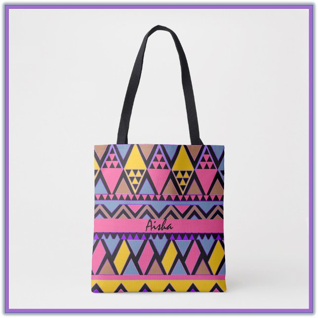 Funky Tribal Colourful Pink and Yellow Tote Bag (Creator Uploaded)