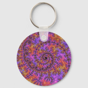 Funky Trippy Colourful Vibrant Spiralling Fractal Key Ring