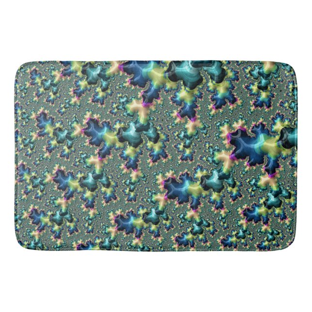 Funky Trippy Eclectic Boho Hippie Abstract Fractal Bath Mat (Front)