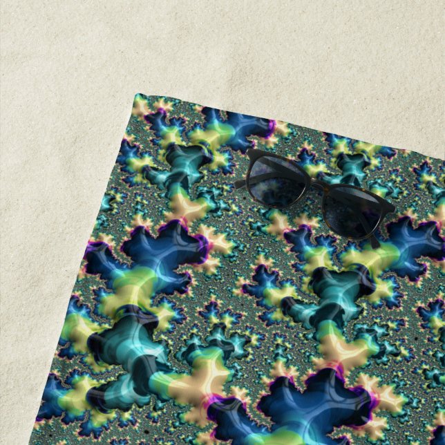 Funky Trippy Eclectic Boho Hippie Abstract Fractal Beach Towel (In Situ)