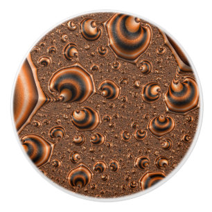 Funky Trippy Spiralling Orange Black Fractal Art Ceramic Knob