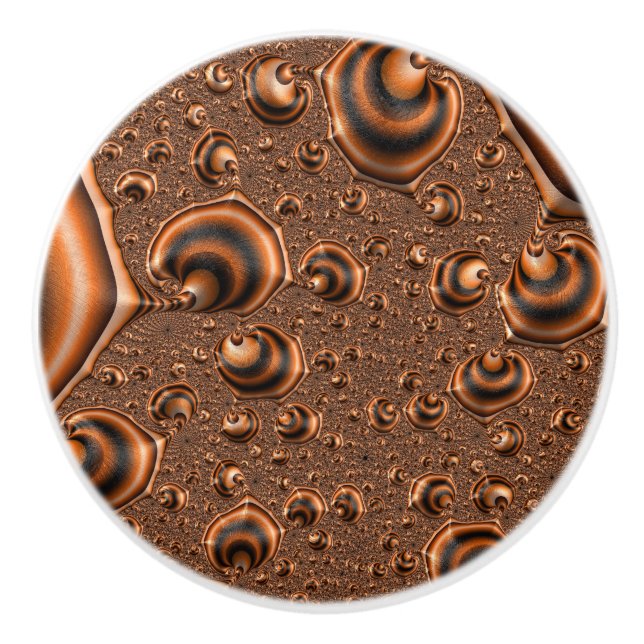 Funky Trippy Spiralling Orange Black Fractal Art Ceramic Knob (Front)