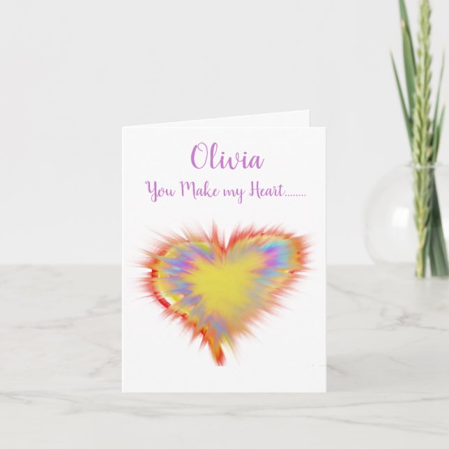 Funky Trippy Valentines Day Art love Heart Name Holiday Card (Front)