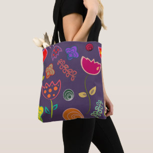 Funky Tulip Pattern Purple Tote Bag