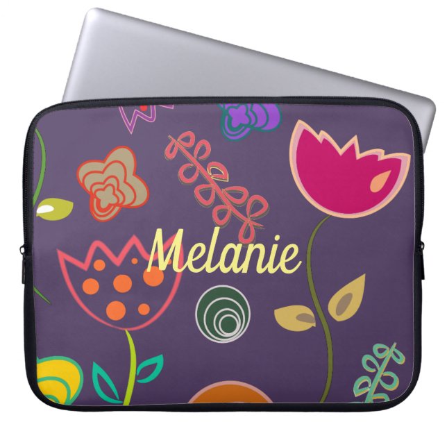 Funky Tulip Purple Pattern Personalised Laptop Sleeve (Front)