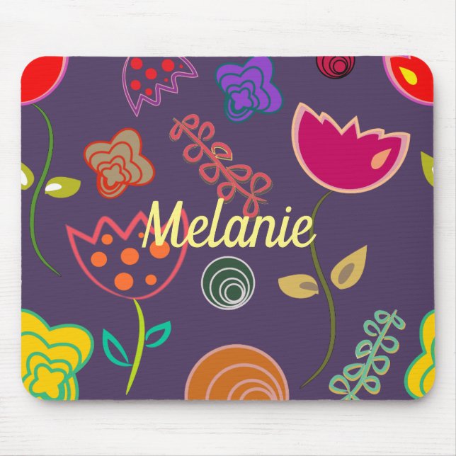 Funky Tulip Purple Pattern Personalised Mouse Pad (Front)
