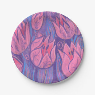 Funky Tulips Spring Flowers Floral Pastel Painting Paper Plate