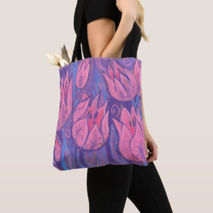 Funky Tulips Spring Flowers Floral Pastel Painting Tote Bag