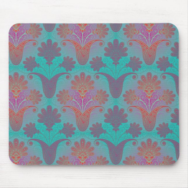funky turquoise and magenta  damask mouse pad (Front)