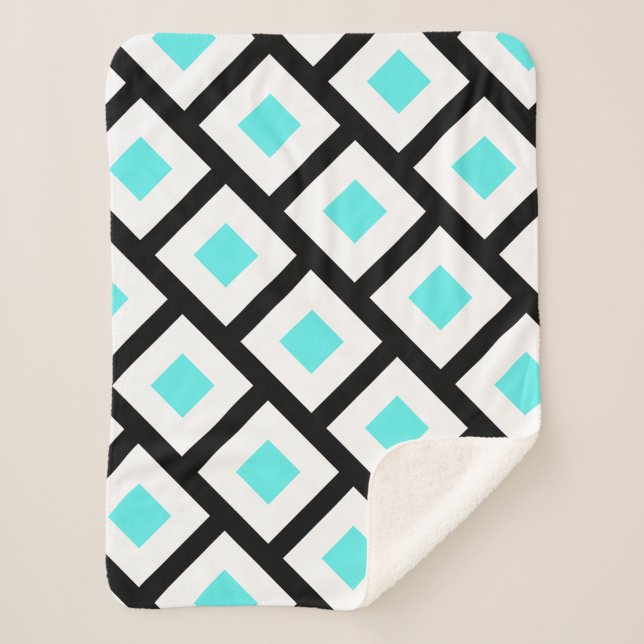 Funky Turquoise White Block Geometry Throw Blanket (Front)