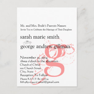 Funky UpBeat Modern Monogram  Wedding Invitation Postcard