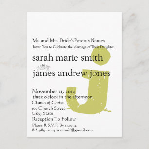Funky UpBeat Modern Monogram Wedding Invitation Postcard