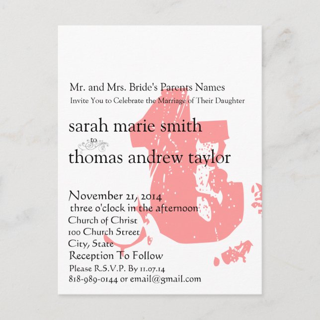 Funky UpBeat Modern Monogram  Wedding Invitation Postcard (Front)