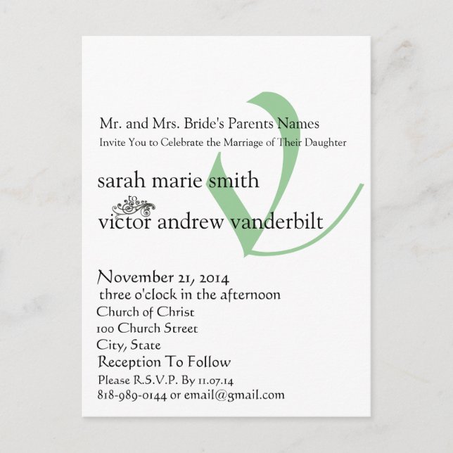 Funky UpBeat Modern Monogram Wedding Invitation Postcard (Front)