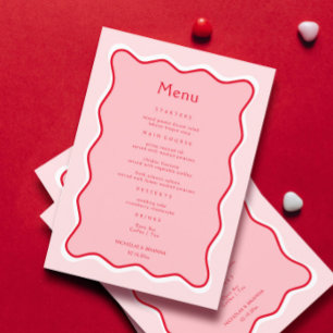 Funky Valentine Wavy Red and Pink Wedding Menu