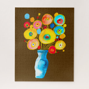 Funky vibrant flowers art illustration jigsaw puzzle