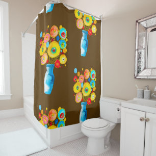 Funky vibrant flowers art illustration shower curtain