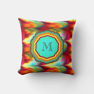 Funky, Vibrant Rainbow Monogram Cushion