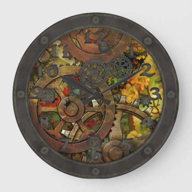 Funky Victorian Brass Steampunk with Face Large Clock (Front)