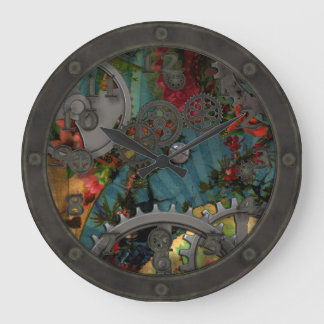 Funky Victorian Pewter Steampunk with Face Large Clock