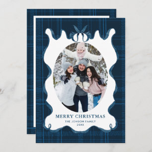 Funky Vintage Christmas Blue Bow Coquette5 Photo Holiday Card